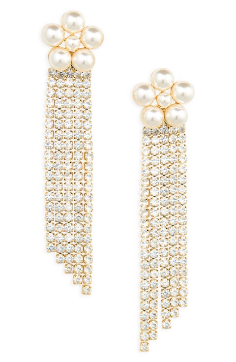 Faux Pearl & Cubic Zirconia Drop Earrings