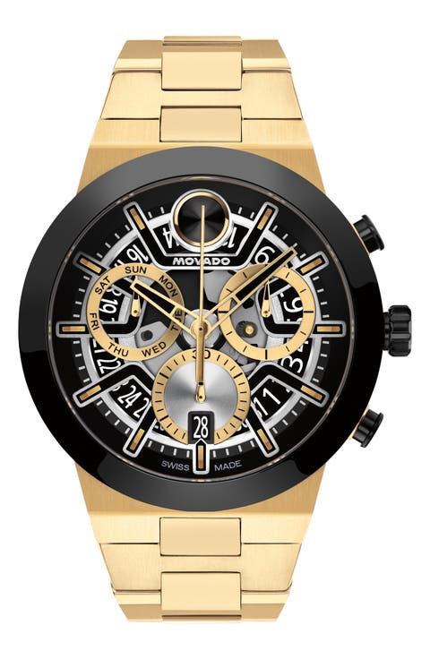 Bold Fusion Skeleton Chronograph Silicone Strap Watch, 44.5mm