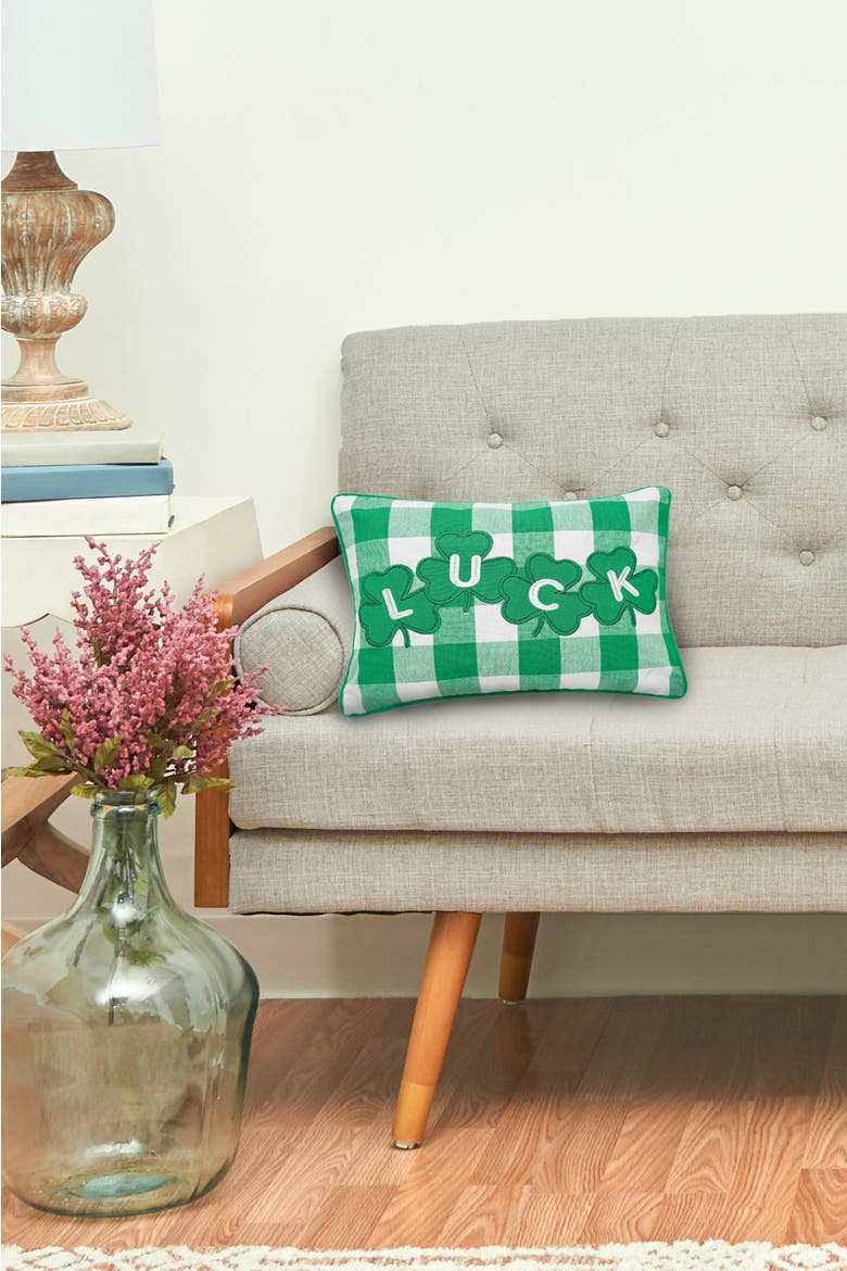 St. Patrick's Day Shamrock "Luck" Rectangle Cotton Accent Pillow, 12" x 16", Alternate, color, Green