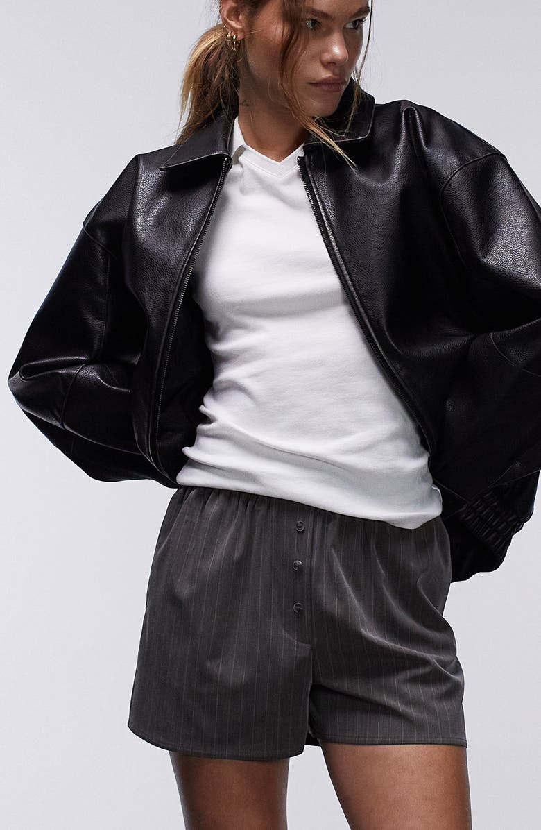 Topshop Pinstripe Boxer Shorts, Alternate, color, 