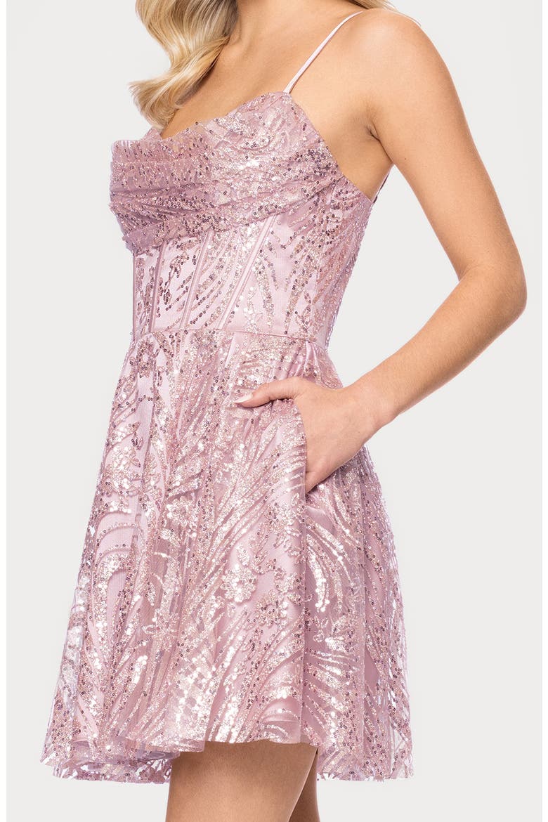 Sequin & Glitter Minidress, Alternate, color, ROSE