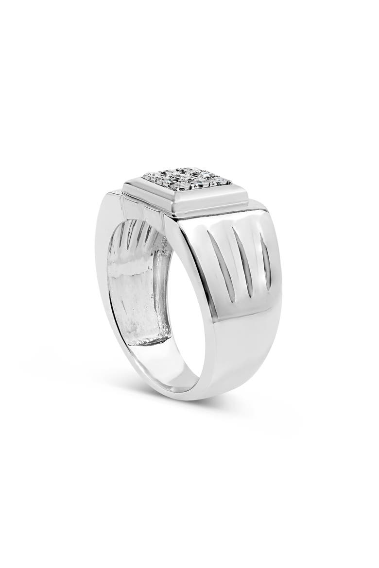 Silver Diamond Accent Ridged Band Gentlemen's Fashion Ring, Alternate, color, Silver