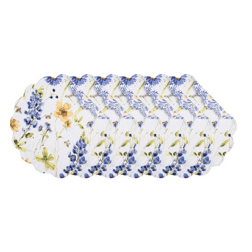 C & F Home C&f Home Lovely Blues Scalloped Round Placemats Set Of 6 Floral Design All Seasons, 17" In Blue