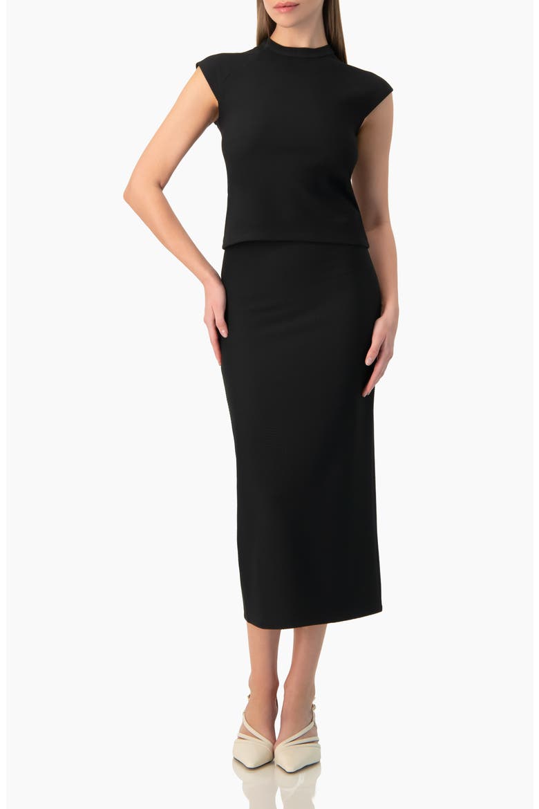 Smooth Stretch Knit High-Waist Fitted Midi Skirt, Alternate, color, Black