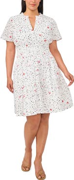CeCe Floral Print Shirred Cotton Dress
