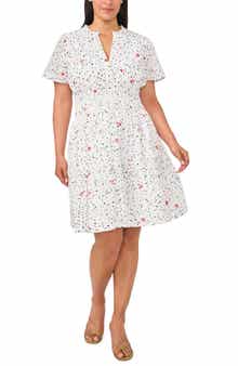 Floral Print Shirred Cotton Dress