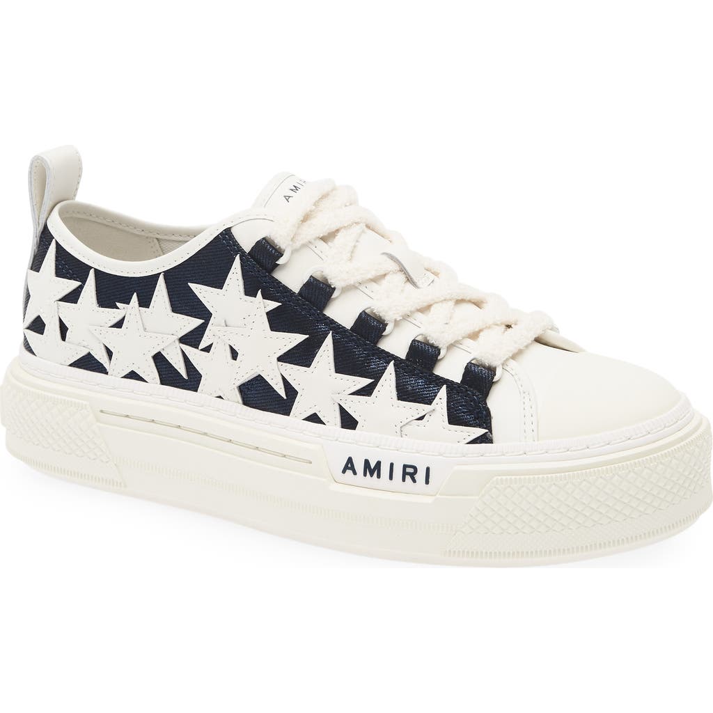 Amiri Denim Stars Low Top Platform Sneaker In White