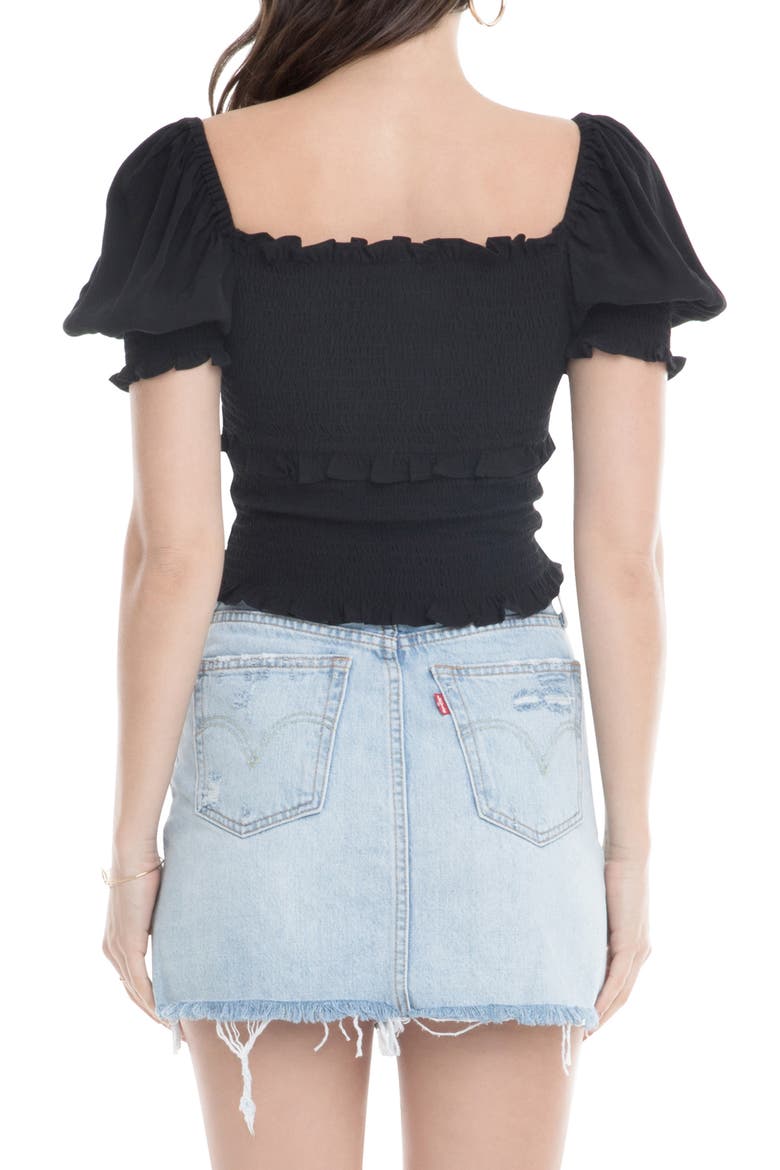 Glenna Smocked Puff Sleeve Top, Alternate, color, BLACK