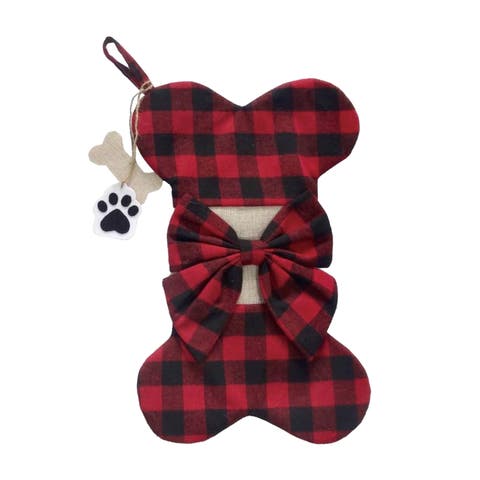 20In Pet Bone Stocking, Unlit, Red, Polyester, Christmas, Holiday Stockings, Mantel, Indoor, Home Decoration