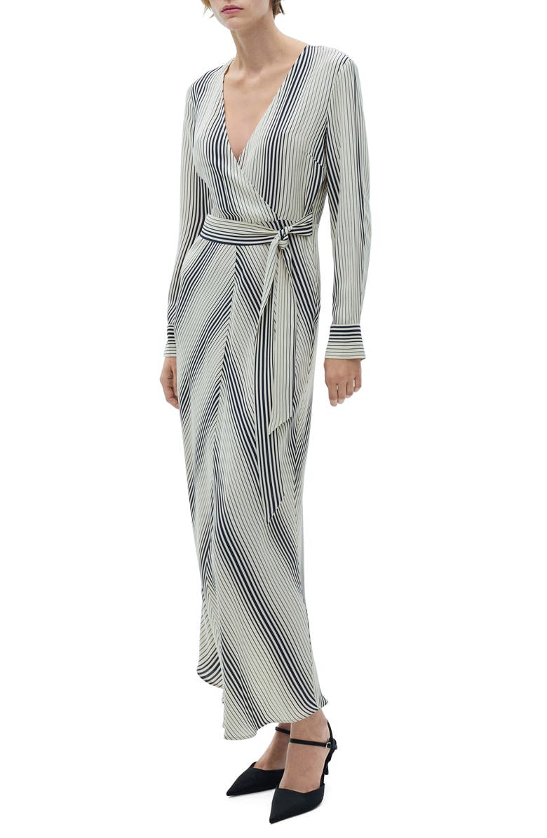 MANGO Stripe Print Tie Waist Long Sleeve Maxi Dress, Main, color, 