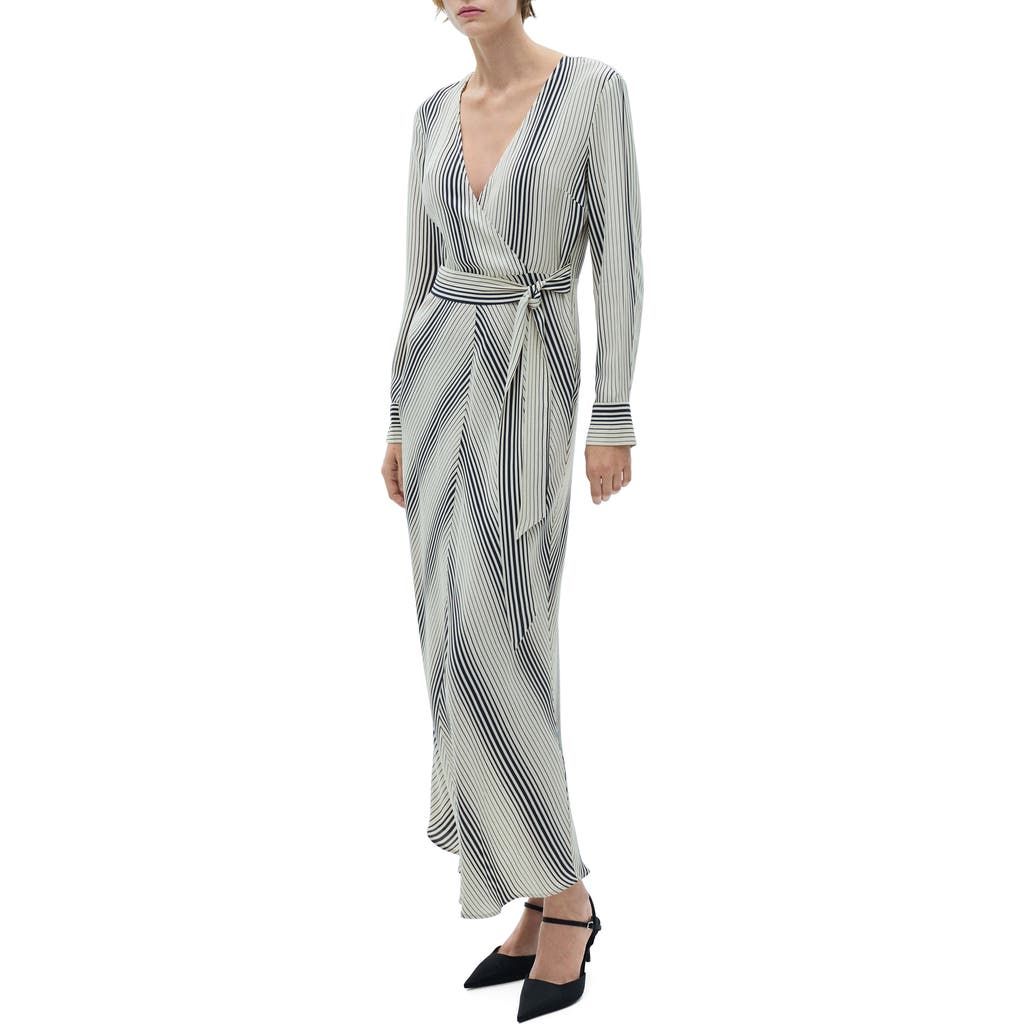 MANGO MANGO STRIPE PRINT TIE WAIST LONG SLEEVE MAXI DRESS