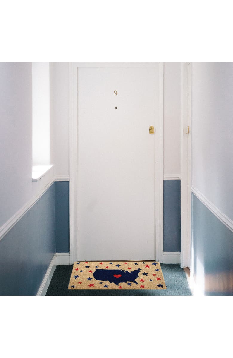 tag USA Map Stars Coir Door Mat Red White Blue Patriotic Welcome, Alternate, color, Blue