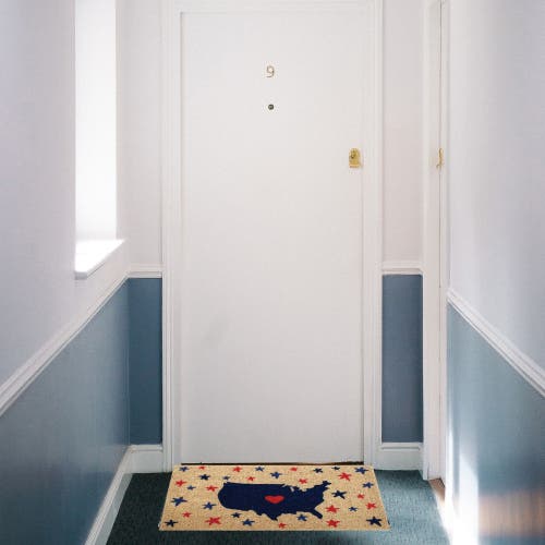Tag Usa Map Stars Coir Door Mat Red White Blue Patriotic Welcome In Blue