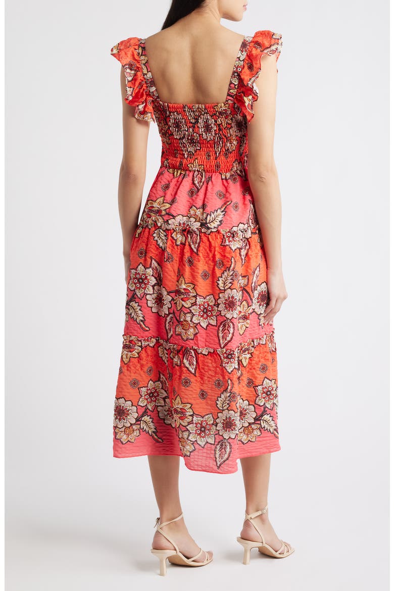 Floral Print Smock Midi Dress, Alternate, color, PINK MULTI