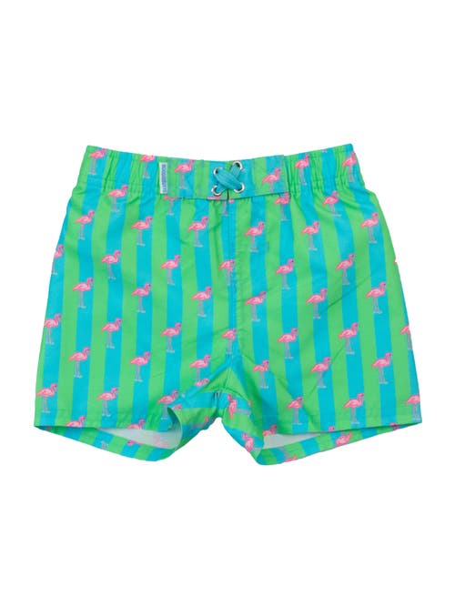Ruggedbutts Toddler Boys Upf50+ Swim Trunks In Neon Flamingo Stripe