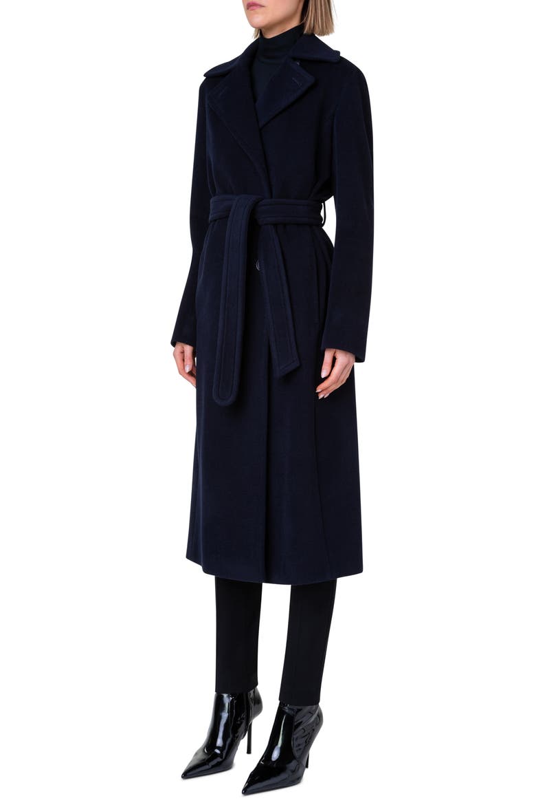 Belted Wool Blend Coat, Alternate, color, 079 NAVY