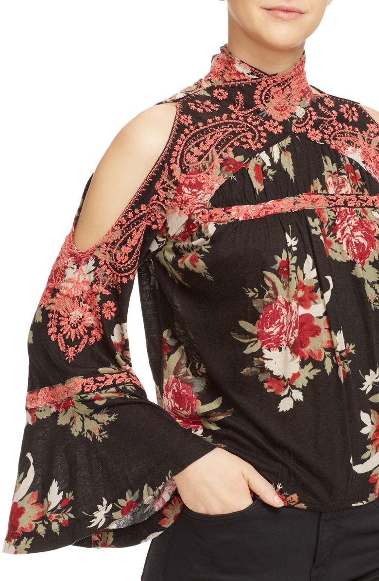 Free People 'Bainbridge' Embroidered Cold Shoulder Top, Alternate, color, 