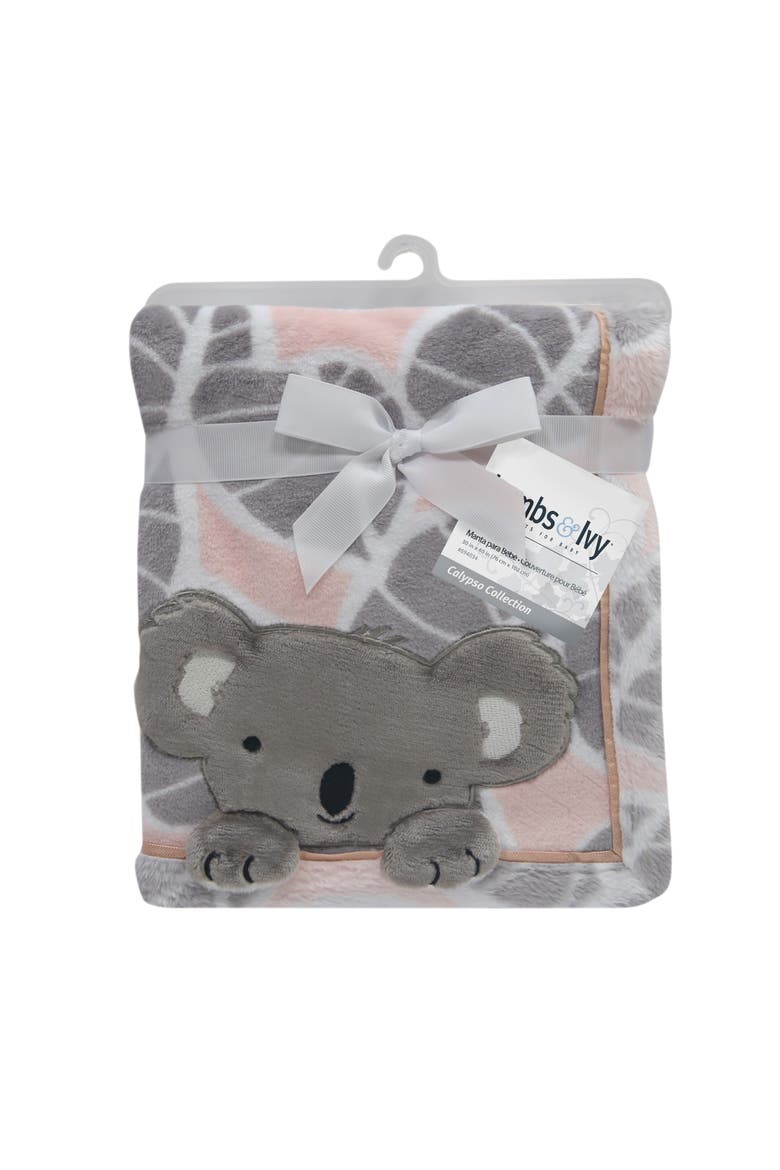 Calypso Koala Leaf Print Luxury Coral Fleece Baby Blanket, Alternate, color, Pink