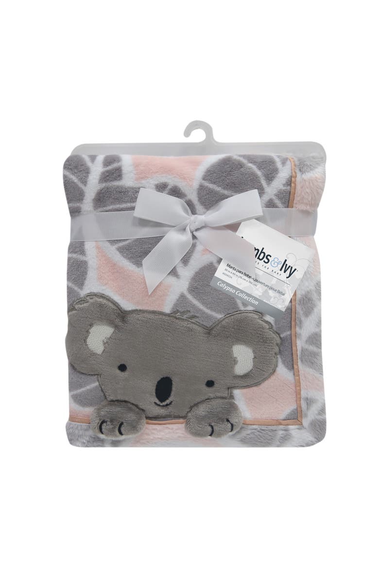 Lambs & Ivy Calypso Koala Leaf Print Luxury Coral Fleece Baby Blanket, Alternate, color,