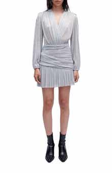 maje Metallic Long Sleeve Minidress