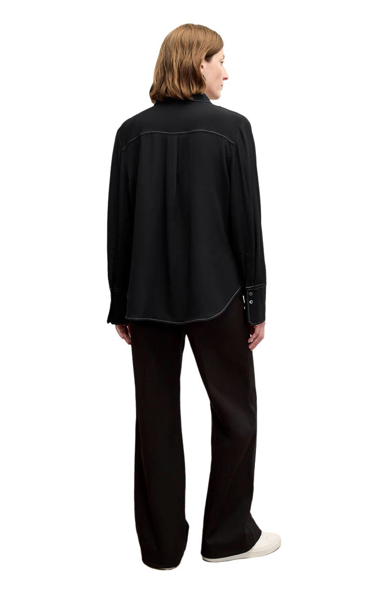 M.M.LaFleur Mira Printed Washable Silk Anywhere Shirt, Alternate, color, Black