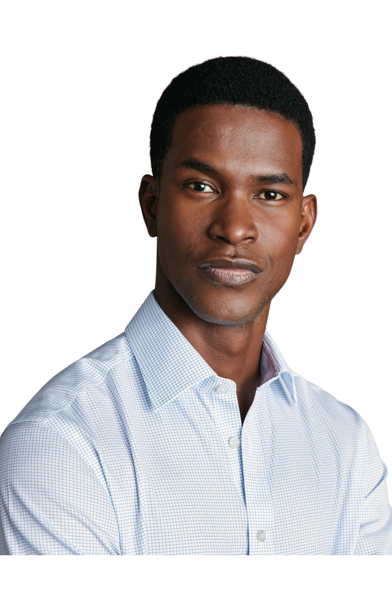 Charles Tyrwhitt Non-Iron Twill Mini Grid Check Shirt, Alternate, color, Sky Blue