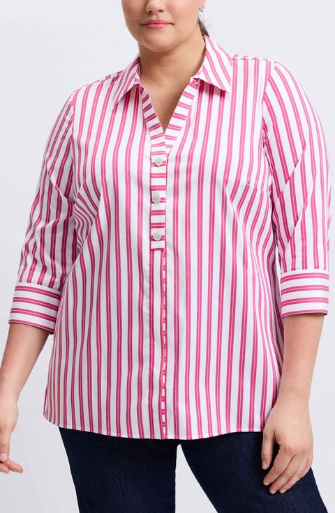 Pamela Stripe Cotton Blend Tunic Shirt (Plus)