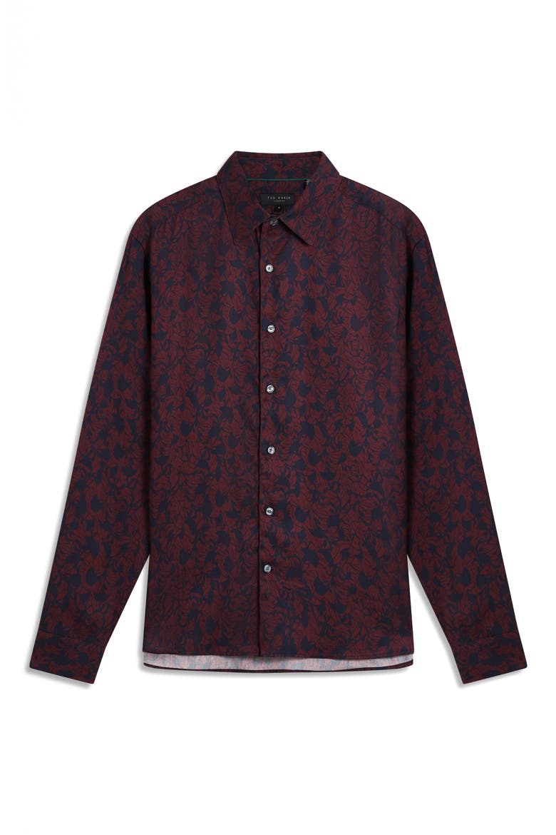 Akselle Print Cotton Button-Up Shirt, Alternate, color, MAROON
