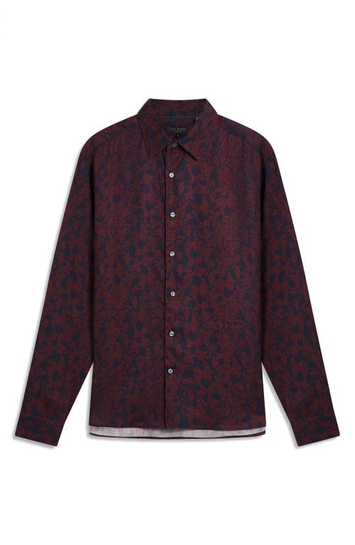 Ted Baker Akselle Print Cotton Button-up Shirt In Burgundy