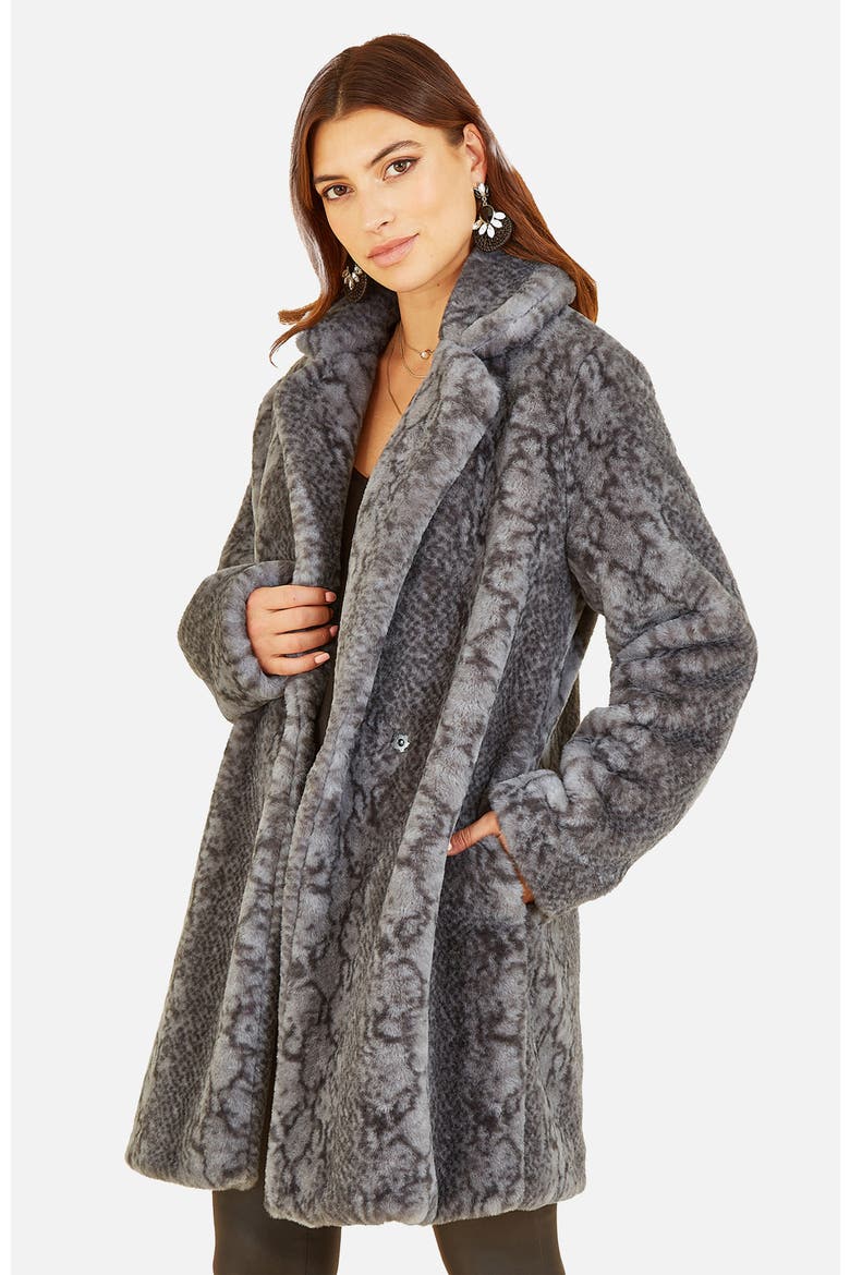 Snakeskin Print Faux Fur Coat, Alternate, color, Grey