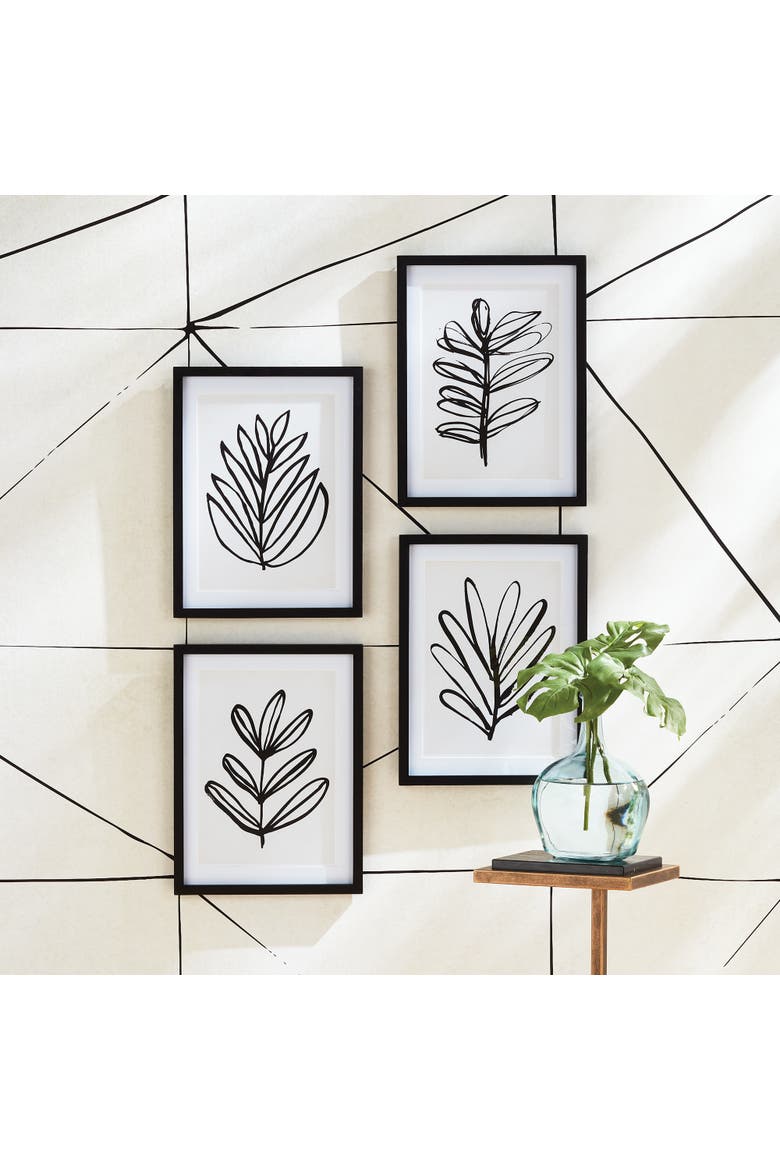 Sketched Leaf Prints Set of 4, Alternate, color, Black