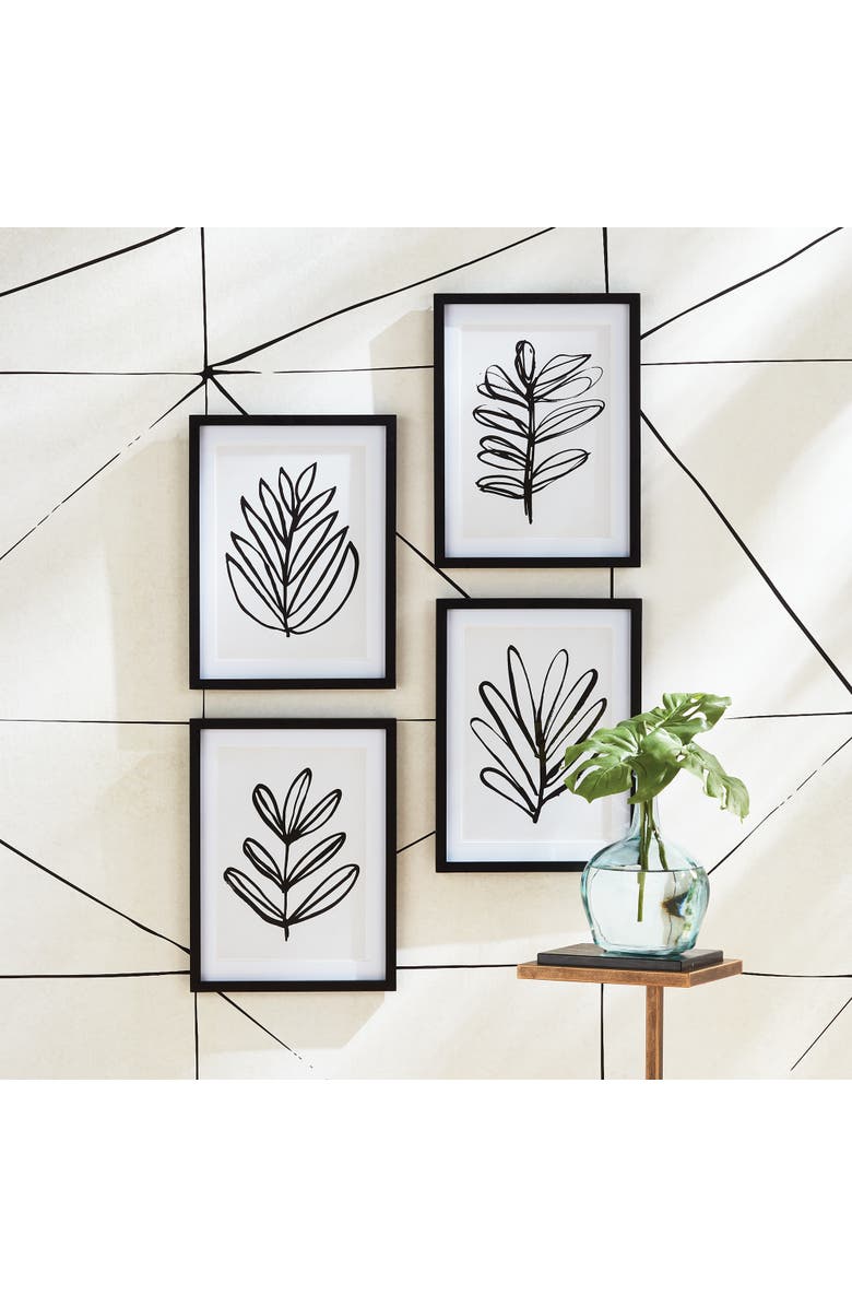 Napa Home & Garden Sketched Leaf Prints Set of 4, Alternate, color, Black
