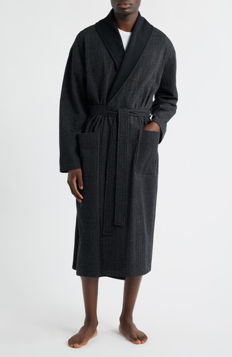 Shawl Collar Cotton Blend Herringbone Robe