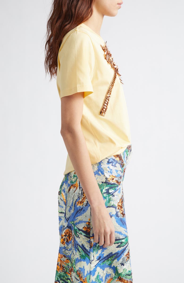 Rabanne Palm Embroidered T-Shirt, Alternate, color, Gold