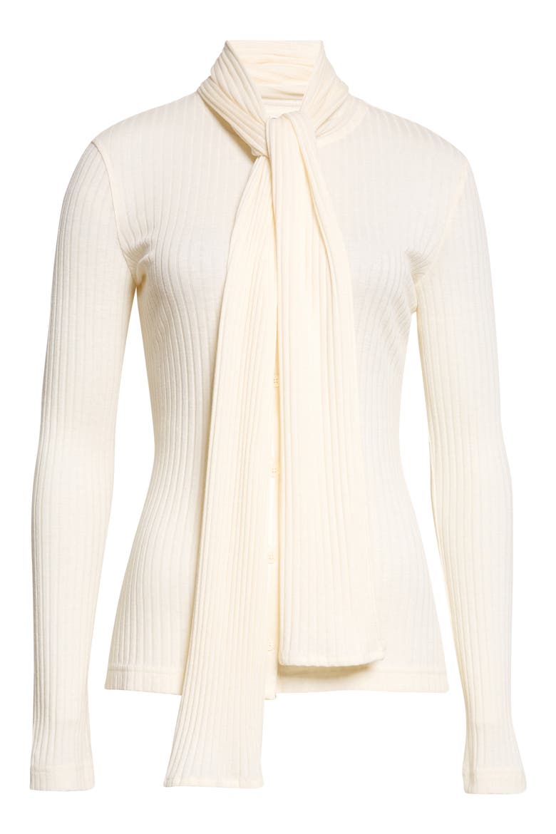 Ribbed Tie Neck Blouse, Main, color, ECRU