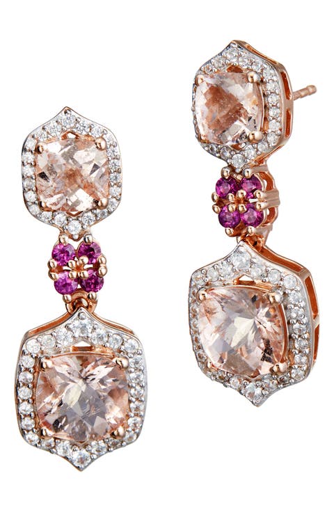18K Rose Gold Plated Sterling Silver Morganite Drop Earrings