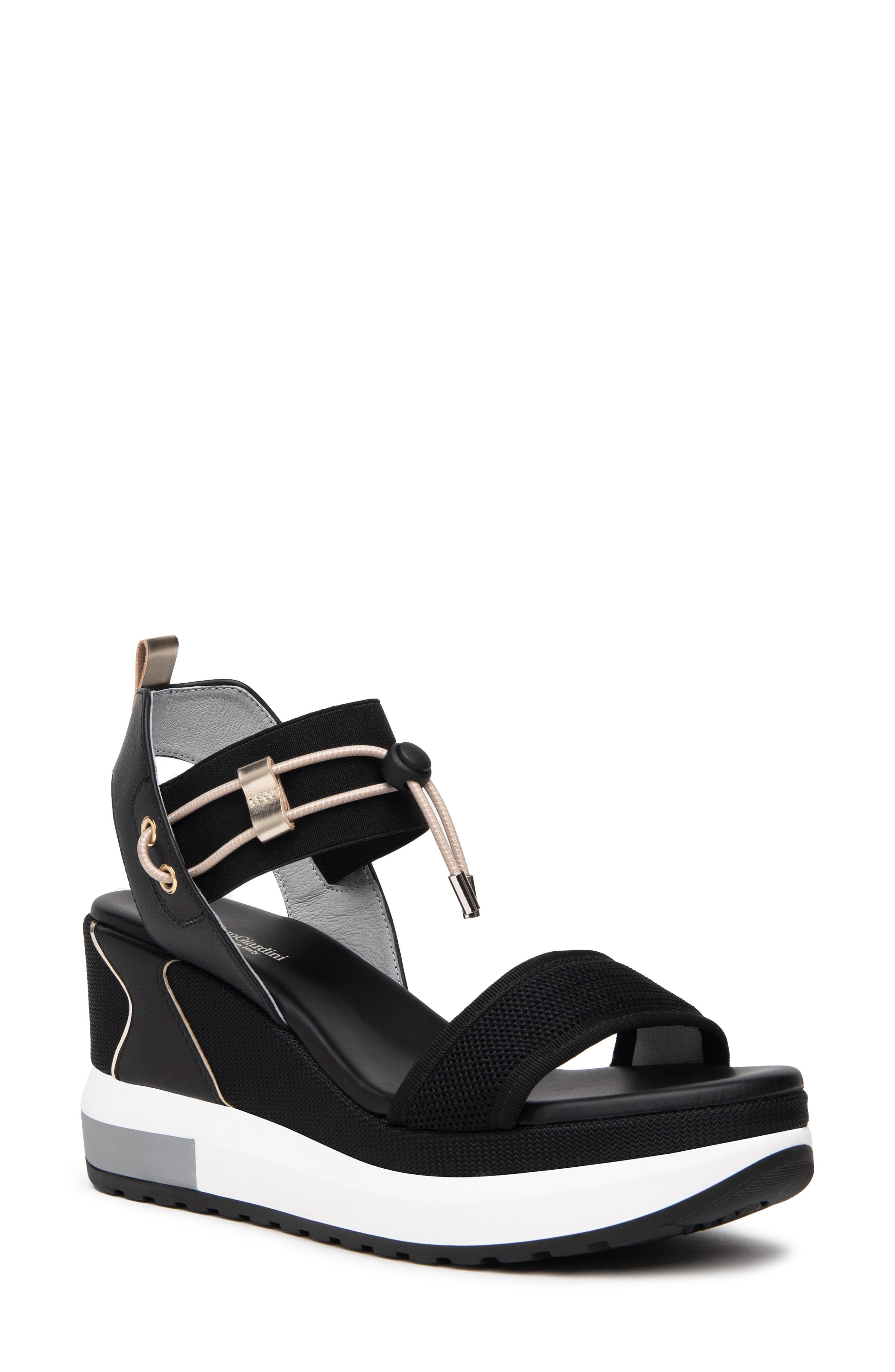 NeroGiardini Bungee Platform Wedge Sandal, Main, color, Black