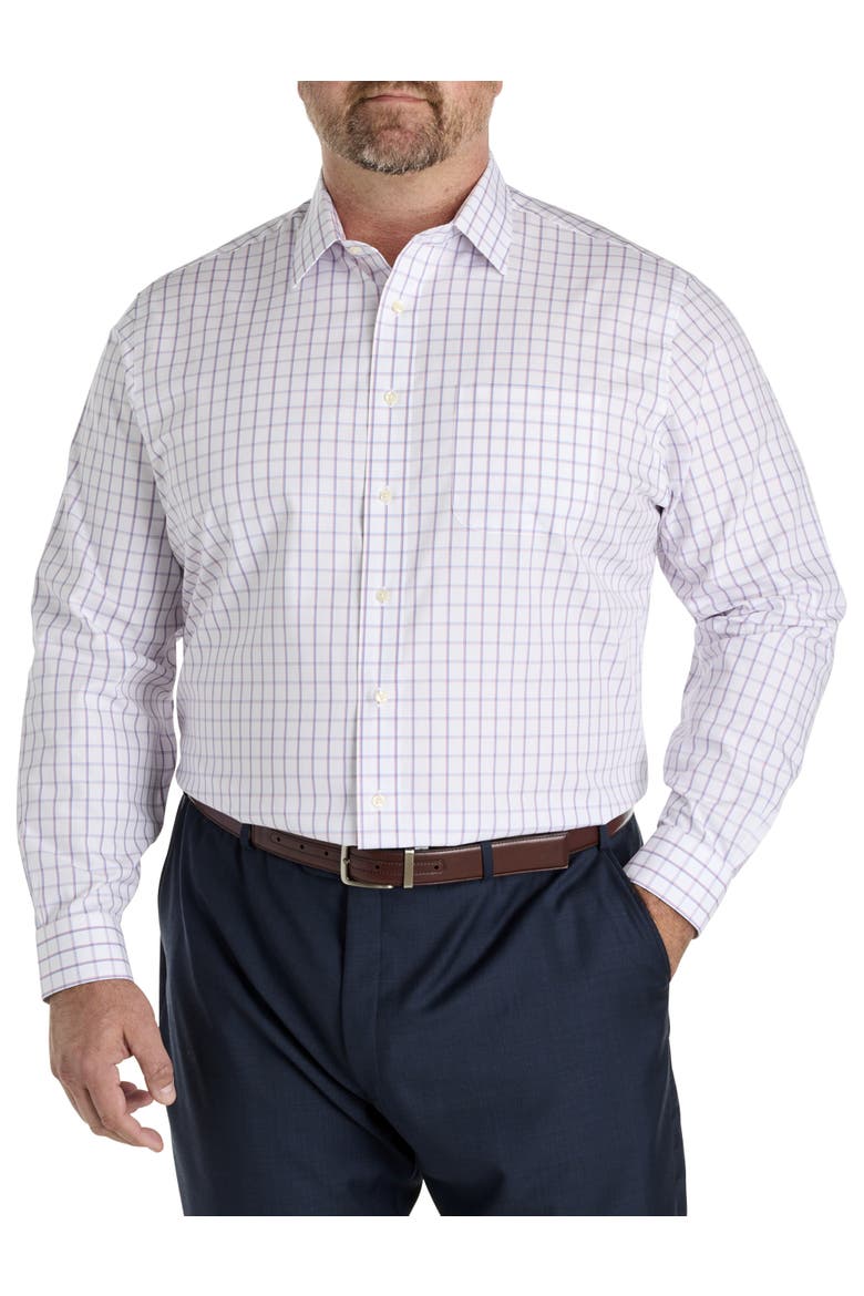 Big & Tall  Non-Iron Windowpane Dress Shirt, Alternate, color, Purple