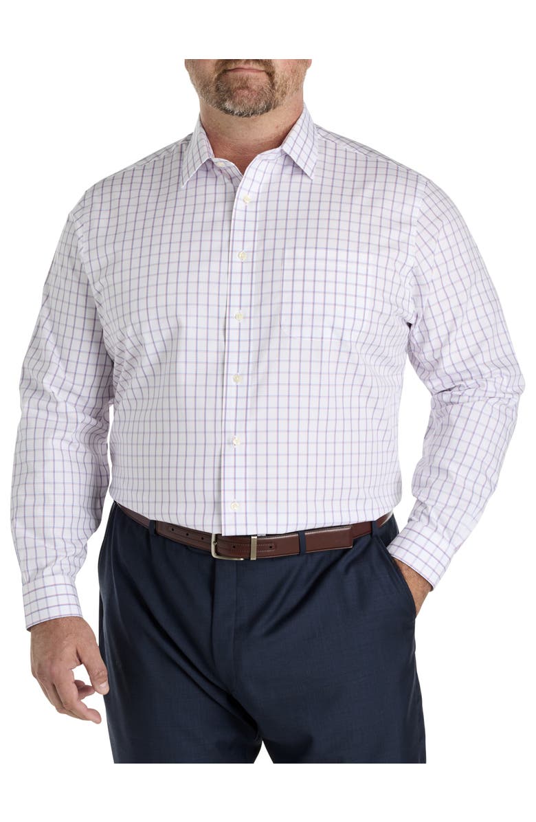 B+T Essentials Fit by Dxl Big & Tall  Non-Iron Windowpane Dress Shirt, Alternate, color, Purple