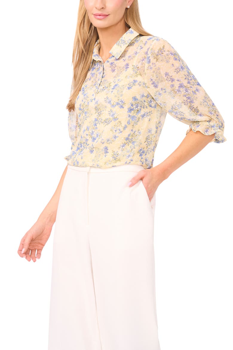 Floral Print Woven Shirt, Main, color, PASTEL YELLOW