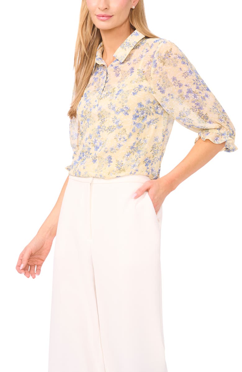 Halogen<sup>®</sup> Floral Print Woven Shirt, Main, color, Pastel Yellow