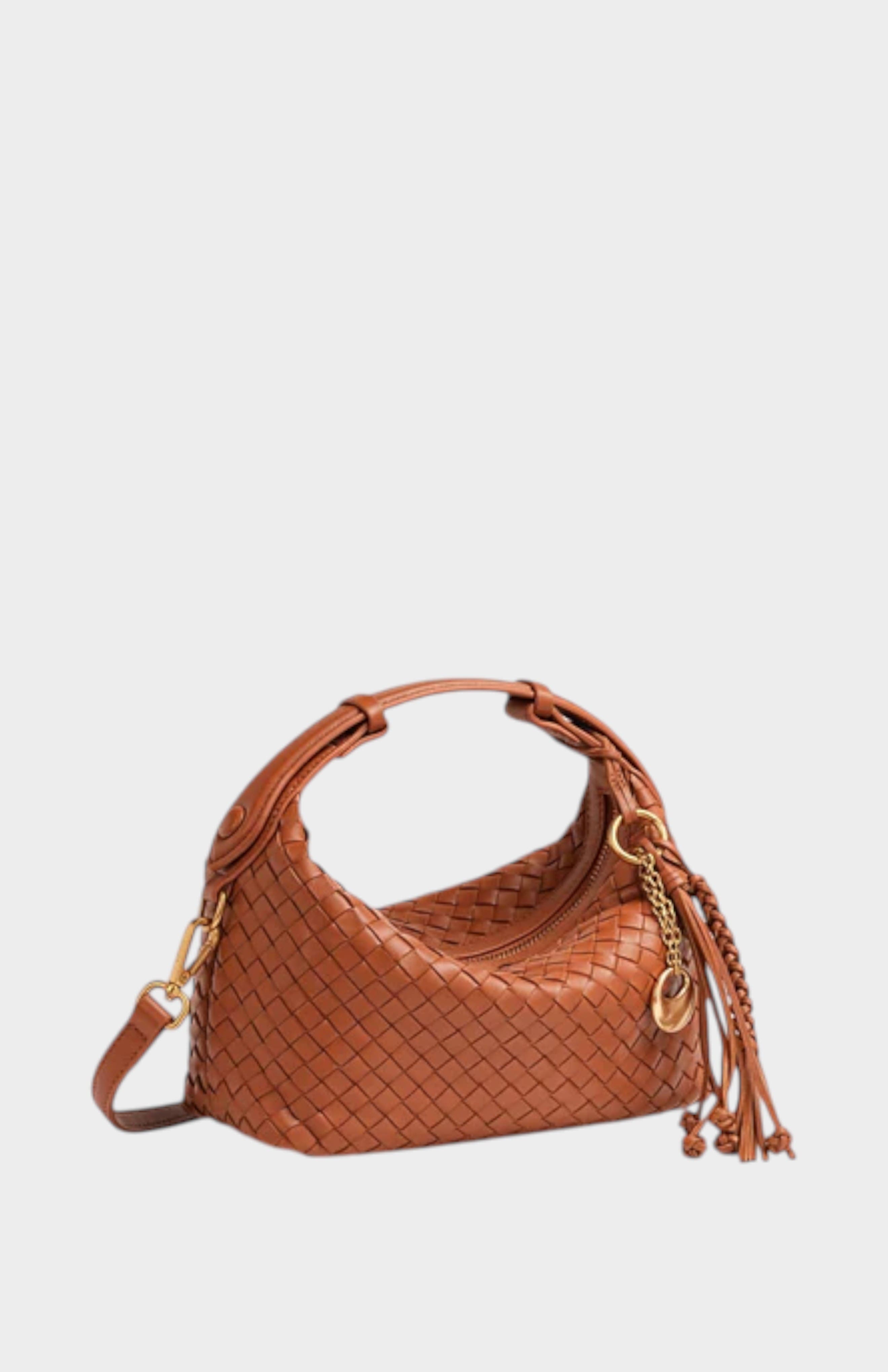 Camilla Genuine Sheep Leather Woven Shoulder Bag, Alternate, color, Brown