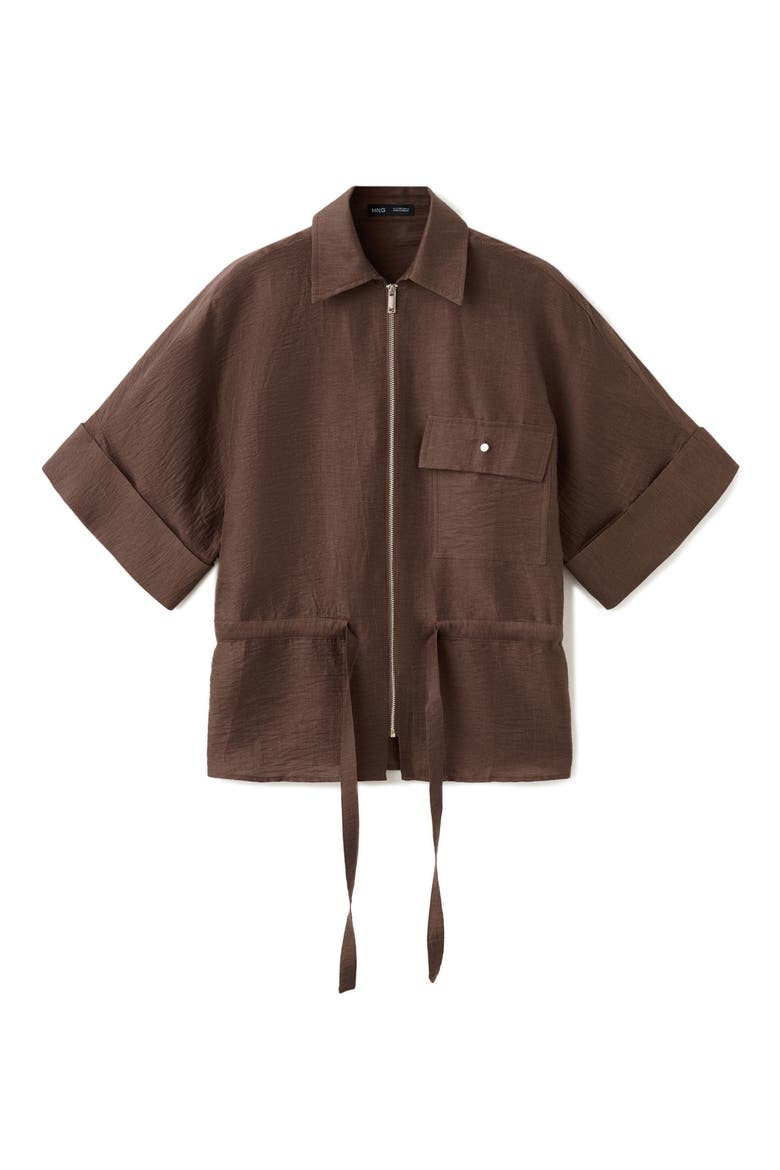 Belted Zip-Front Shirt, Main, color, BROWN