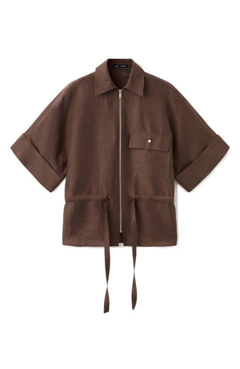 Belted Zip-Front Shirt