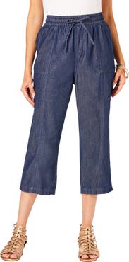 Roaman's Plus Size Chambray Wide Leg Capri Pant