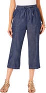 Roaman's Plus Size Chambray Wide Leg Capri Pant