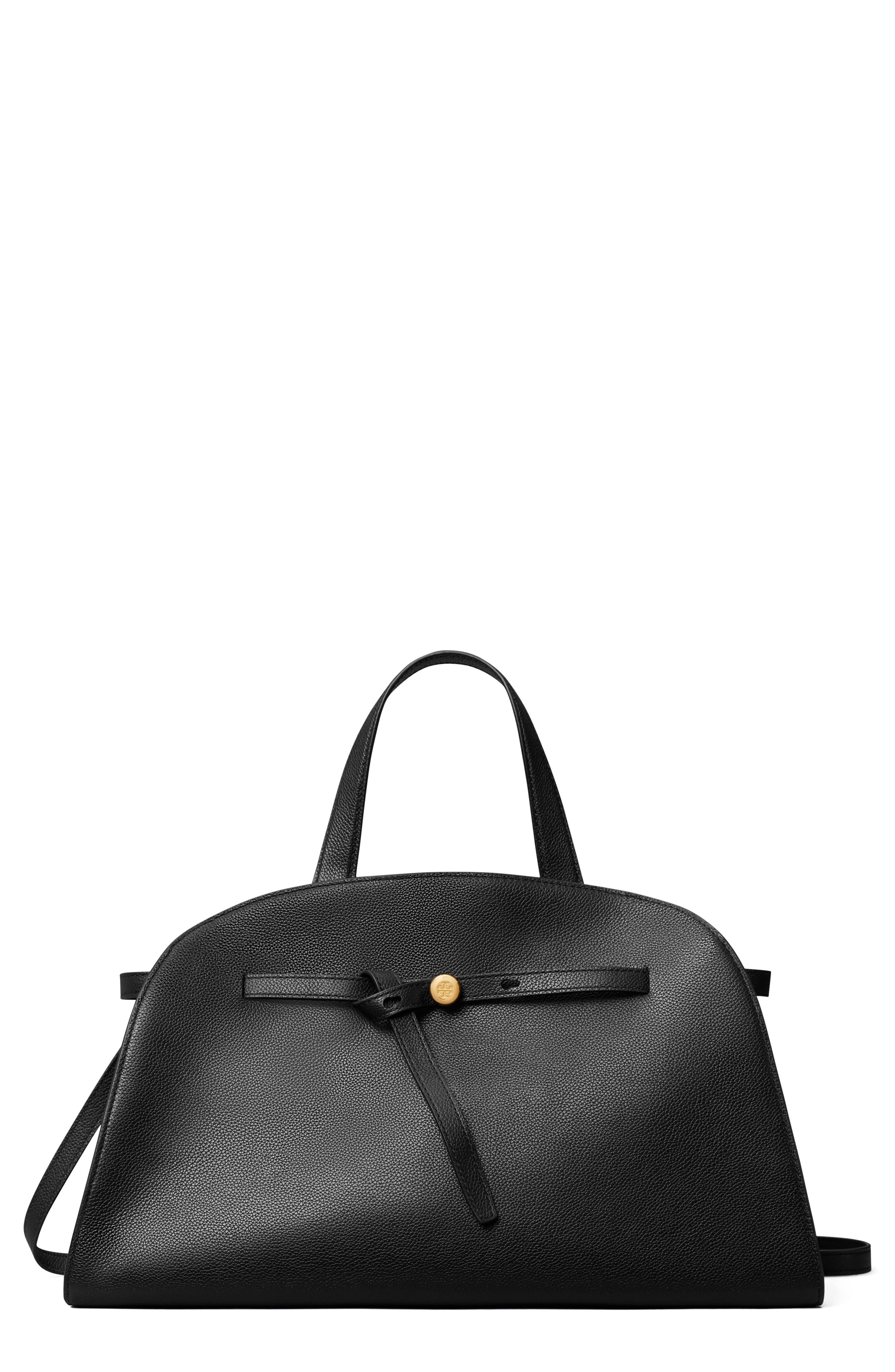 Romy Bauletto Leather Satchel, Main, color, BLACK