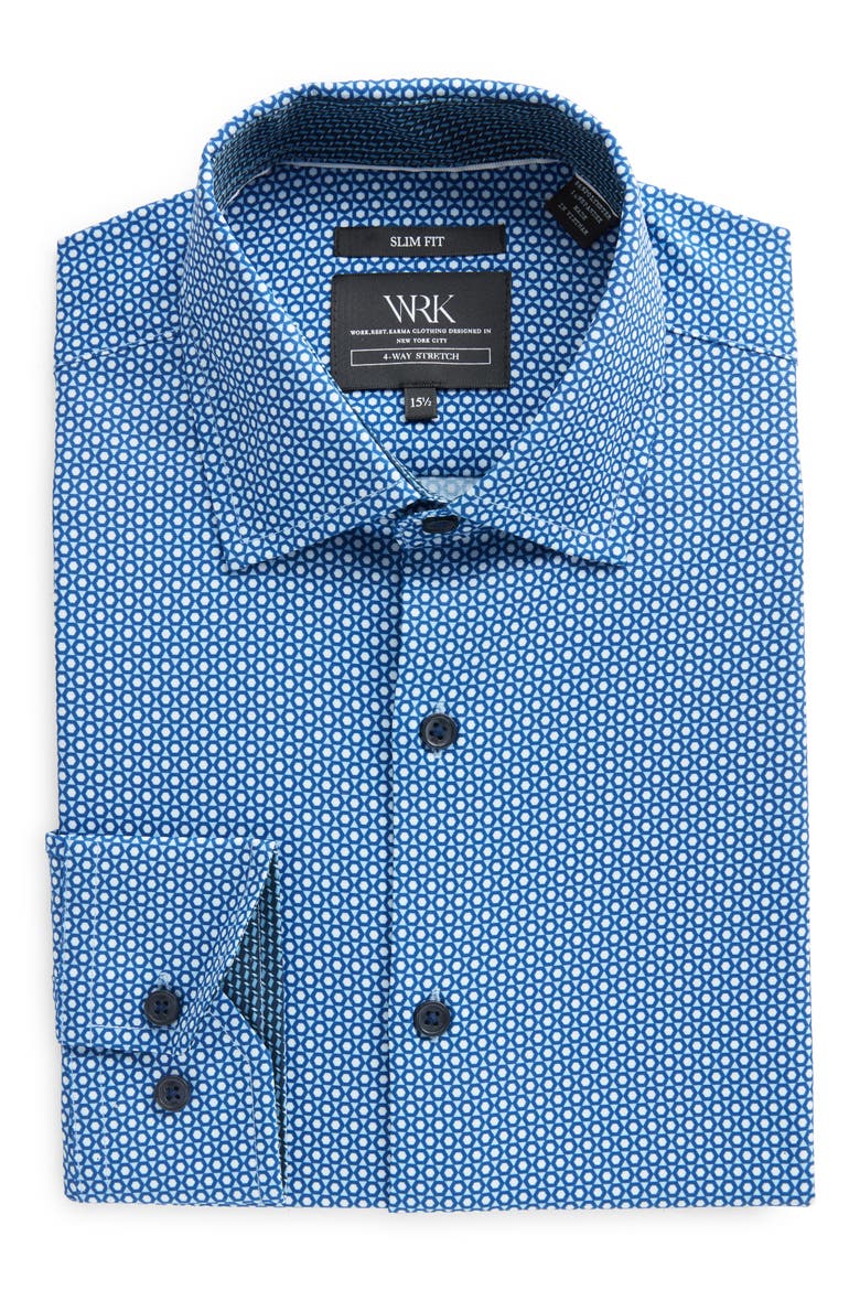 Dot Geo Print Stretch Performance Dress Shirt, Alternate, color, BLUE