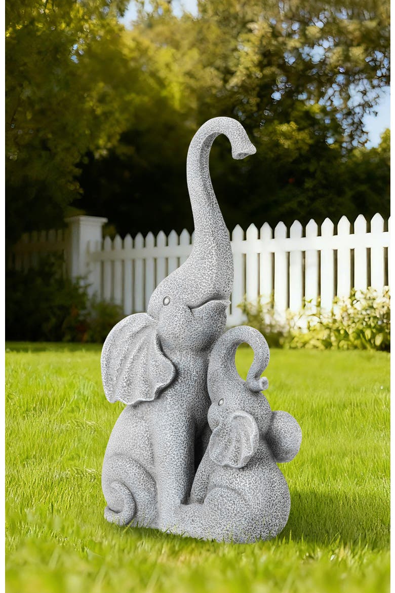 18.25"H Resin Mother and Baby Elephant Statue, Alternate, color, Grey