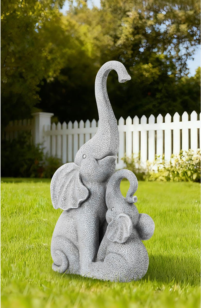Glitzhome 18.25"H Resin Mother and Baby Elephant Statue, Alternate, color, Grey